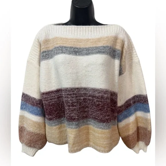 Buckle Black Striped Eyelash Knit Sweater Size M - Picture 4 of 11